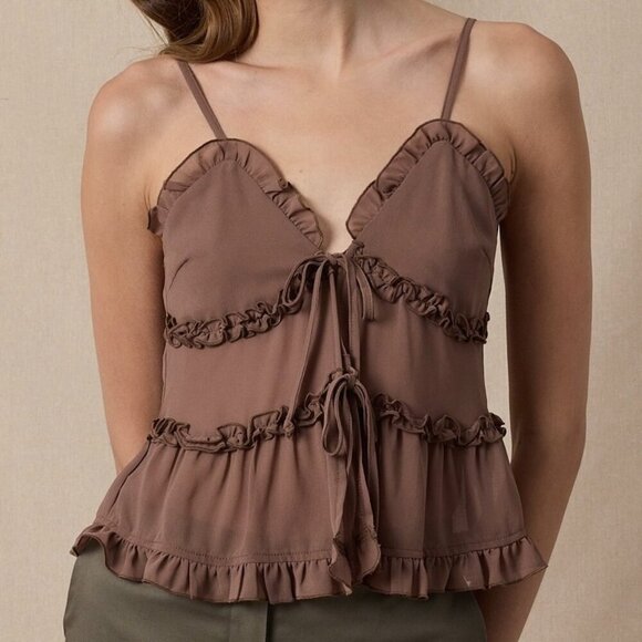The Wild Clover Tops - 1 LEFT!! TONGUE TIED BROWN FRONT TIE TANK TOP